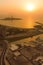 Amazing Dubai skyline at dusk. Aerial view of Dubai eye