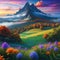 Amazing Fantasy Flower Forest on Mysterious Mountain Background Realistic Concept Art Background digital painting for