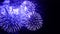 Amazing fireworks flowers on the night sky. Brightly blue fireworks on dark black color background. Holiday relax time with