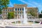 Amazing fountain in the front of the University of Szeged. The University of Szeged is a large research university in Hungary