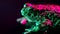 Amazing frog blinks eyes, stirs nostrils, macro footage. Beautiful ground toad close-up night shot under green and pink