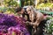 Amazing gardeners posing in the nature greenhouse garden work with flowers plants