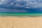 Amazing golden sand beach near Monopolli Capitolo, amazing atmosphere during stormy day, Apulia region, Southern Italy