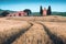 Amazing grain fields and cute Vitaleta chapel in Tuscany, Italy