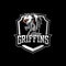 Amazing griffin with shield vector badge logo template