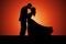 Amazing hugs and kisses at sunset. A romantic moment is revealed in silhouettes