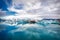 Amazing iceberg formations at jokulsarlon glacial lagoon, place of James Bond Film on iceland