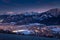 Amazing illuminated Zakopane city after dusk in winter, aerial view