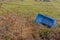 Amazing image of a old blue bathtub lying on a meadow