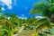 Amazing, inviting beautiful view of tropical garden at cayo Coco Cuban island