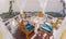 amazing inviting closeup view of dinner table inside the outdoor gazebo on sunny day