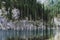 amazing Kaindy Lake in the Tien Shan mountains in Kazakhstan in summer. Mysterious lake with a sunken fir forest