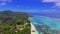 Amazing La Digue Beach on a beautiful day, Seychelles aerial view from drone