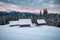 Amazing landscape with abandoned cabins in winter Carpathian mountains