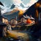 Amazing Landscape Art - Village In The Alps Illustration - Ai Generated