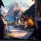 Amazing Landscape Art - Village In The Alps Illustration - Ai Generated