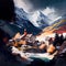 Amazing Landscape Art - Village In The Alps Illustration - Ai Generated