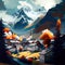 Amazing Landscape Art - Village In The Alps Illustration - Ai Generated