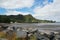 Amazing landscape with beach, blue sky, clouds and sands around Parua Bay, Whangarei, New Zealand.