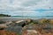 Amazing landscape with beach, blue sky, clouds and sands around Parua Bay, Whangarei, New Zealand.