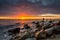 Amazing landscape of the beach at Orlowo cliff at sunrise, Gdynia. Poland