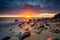 Amazing landscape of the beach at Orlowo cliff at sunrise, Gdynia. Poland