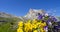 Amazing landscape at the Dolomites in Italy. View at Averau peak from Scoiattoli lodge. 5 Torri. Dolomites Unesco world heritage