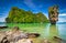 Amazing landscape of the Khao Phing Kan island with Ko Tapu rock on Phang Nga Bay in Thailand