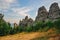 Amazing landscape with mountain range and beautiful blue sky, dragon backbone, Russia, Ural, Europe - Asia boundary