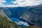 Amazing landscape of the Ringedalsvatnet Lake, Trolltunga hike,  Norway