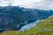 Amazing landscape of the Ringedalsvatnet Lake, Trolltunga hike,  Norway