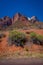 Amazing landscape three patriarchs Zion National Park, in beautiful blue sky background