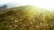 Amazing landscape on volcanic island with many houses on green hills, magic hour