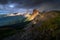 Amazing landscapes view of gold light on mountain with blue sky on summer from Dolomites, Italy.