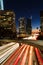 Amazing long exposure of Los Angeles Downtown traffic at night in California