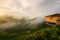 Amazing Malaysia landscape. View of tea plantation in sunset/sunrise time in in Cameron highlands, Malaysia. Nature background