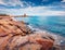 Amazing marine scenery. Splendid summer view of Torre di Bari tower.