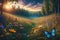 a amazing meadow landscape aerial view mountains on horizon sunset amzing sunrise gen ai
