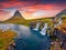 Amazing morning view of popular tourast destination - Kirkjufellsfoss Waterfall.