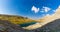 Amazing mountain lake between Bolkar Mountain and Taurus Mountain. Panoramic view of black lake. Nigde, Turkey. Volcanic crater.