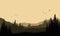 Amazing mountain panorama with fantastic pine tree silhouette