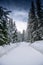 Amazing mountain road covered with snow in a winter morning, great landscape