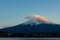 Amazing Mt Fuji Kawaguchiko lake, Japan landscape in sunset day time in blue sky background concept for fujisan japanese nature