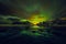 Amazing multicolored green Aurora Borealis also know as Northern Lights in the night sky over Lofoten landscape, Norway, Scandinav