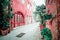 Amazing narrow streets of Crete island. Sunny morning in Greece