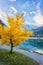 Amazing nature autumn landscape, Jasna lake in Triglav national park, Kranjska Gora, Slovenia. Outdoor travel background