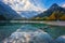 Amazing nature autumn landscape, Jasna lake in Triglav national park, Kranjska Gora, Slovenia. Outdoor travel background