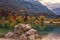 Amazing nature autumn landscape, Jasna lake in Triglav national park, Kranjska Gora, Slovenia. Outdoor travel background