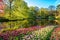 Amazing nature landscape, flowering royal garden Keukenhof at spring time, travel background, Netherlands