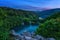 Amazing nature landscape, scenic night view of waterfalls, lakes and forest, Plitvice Lakes National park, Croatia